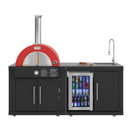 KoolMore Reserve 79 in. Outdoor Kitchen Island with 22 in. Propane/Natural Gas and Wood Pizza Oven, Sink, and Refrigerator and Cabinet in Black Deal