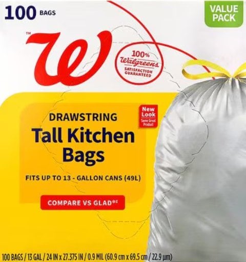 Walgreens Drawstring Tall Kitchen Bags 13-Gallon 100 Count Deal
