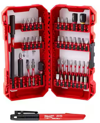 Milwaukee SHOCKWAVE Impact Duty Alloy Steel Screw Driver Bit Set (45-Piece) w/ INKZALL Black Fine Point Perm Marker