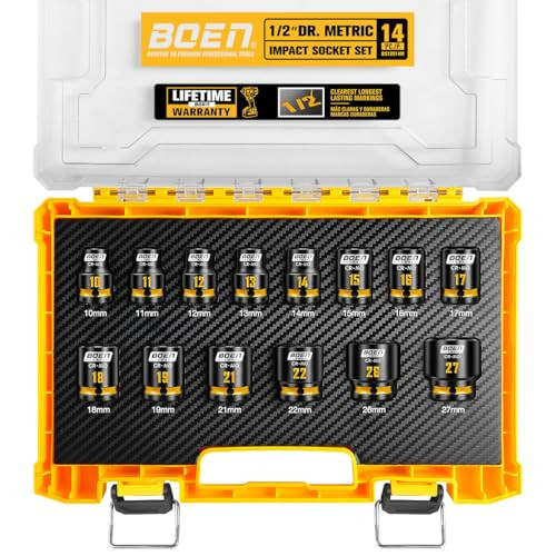 BOEN 14-Piece 1/2" Drive CR-MO Impact Socket Set (10mm-27mm)