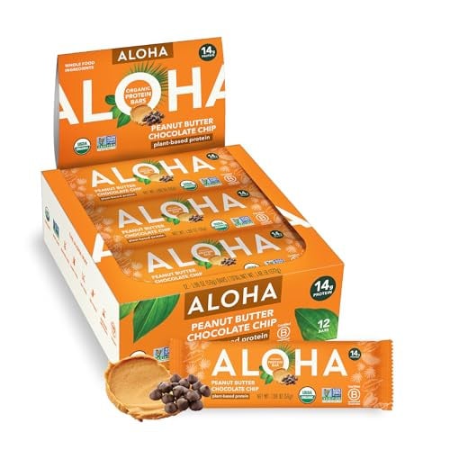 ALOHA Organic Plant-Based Protein Bars (Peanut Butter Chocolate Chip) 12-Count 1.98-Oz