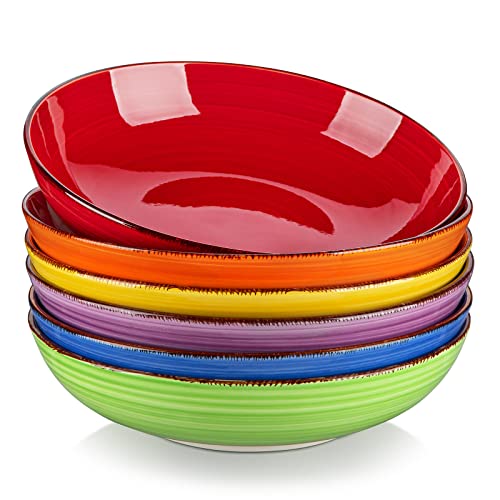 6-Pc Shallow Ceramic Pasta Bowls (Warm Colors) Deal