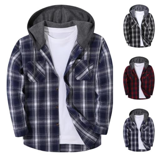 Men's Flannel Hoodie Long Sleeve Button Down