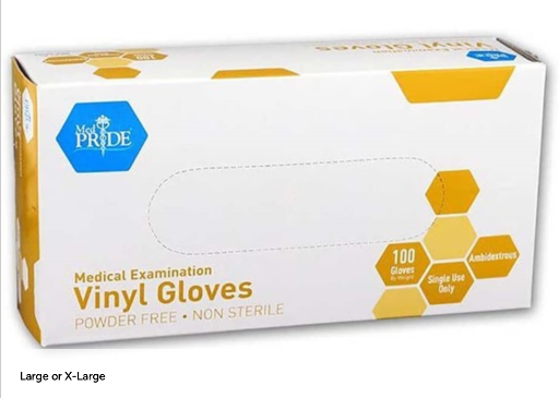 MedPride Powder-Free Vinyl Exam Gloves, Box/100, X-Large