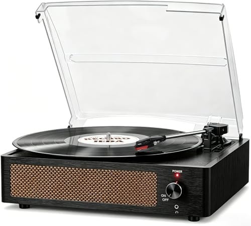 Vinyl Record Player with Speakers Vintage Turntable Black Deal