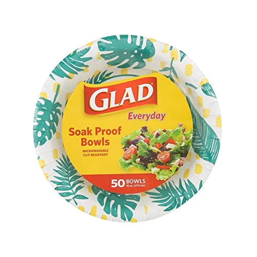 Glad Round Disposable Paper Bowls, Palm Leaves Pattern, 50-Count 16 Oz