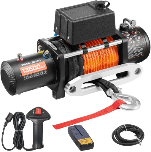 VEVOR Electric Winch 13500 lbs Load Capacity with Φ3/8 in x 80 ft Synthetic Rope