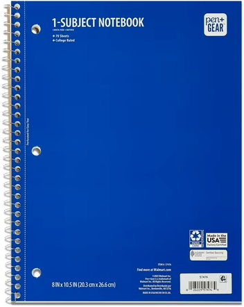 Pen+Gear 70-Sheet College Ruled 1-Subject Spiral Notebook 8" x 10.5" Deal