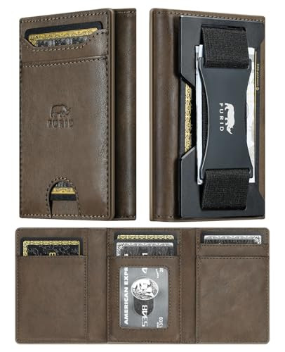 Furid Men's Leather RFID Trifold Wallet w/ Cash Belt
