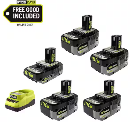 RYOBI ONE+ 18V HIGH PERFORMANCE Kit w/ (2) 4.0 Ah Batteries, 2.0 Ah Battery, Charger, & FREE ONE+ 4Ah Battery (2-Pack)