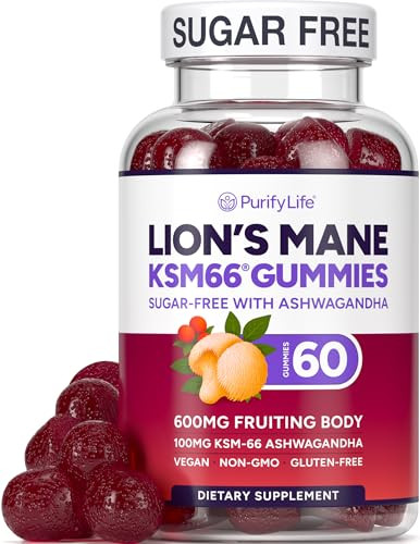 Lions Mane Supplement Gummies w/ KSM-66 Ashwagandha 60-Count