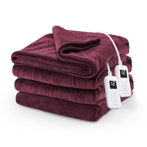 Sunbeam Electric Royal Luxe Microplush Heated Blanket Queen Cabernet 90" x 84"