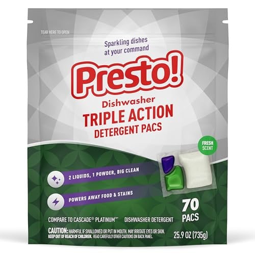 Amazon Brand - Presto! Triple Action Dishwasher Pacs, Fresh Scent, 70 Count Deal