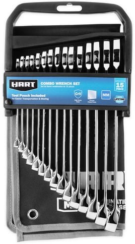 HART 15-Piece Combination Wrench Set with Tool Pouch, Metric