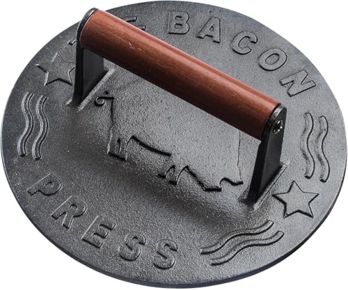 Bellemain Heavy-Duty 7" Cast Iron Bacon/Burger Press w/ Wooden Handle