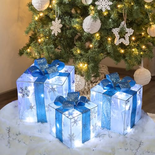 3-Piece Lauzior Indoor/Outdoor Lighted Christmas Gift Box Decorations, 60 LED Cool White