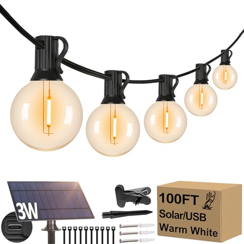 100' G40 Solar Waterproof Outdoor String Lights (36+1 LED Shatterproof Bulbs) Deal