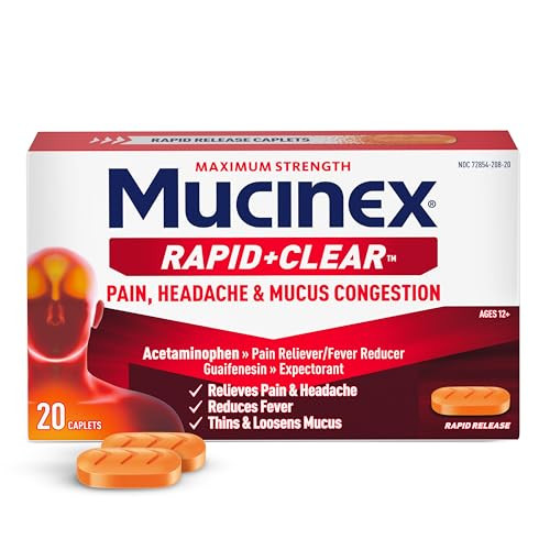 Mucinex Rapid Clear Maximum Strength Cold Medicine & Expectorant Caplets 20-Count