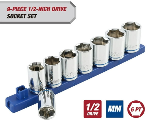 Hyper Tough 9-Piece 1/2-inch Drive Metric Socket Set
