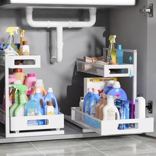 2-Pack Full Metal Under Sink Pull-Out Cabinet Organizer, White