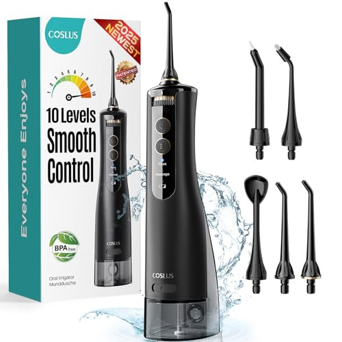 COSLUS 10 Level Portable Water Flosser (Black)
