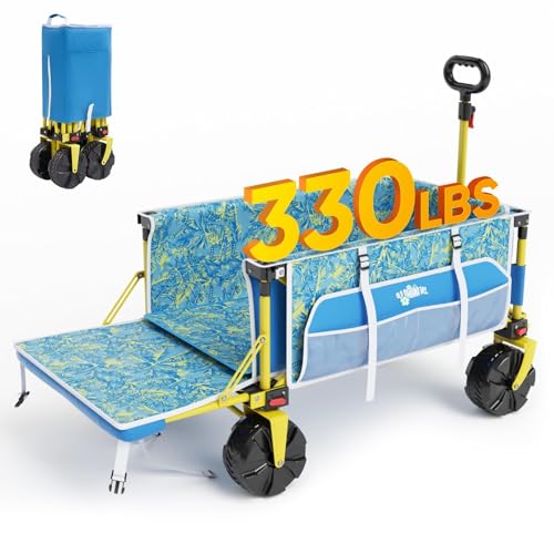 Foldable Beach Wagon with All-Terrain Wheels, Flip-Out Tailgate & 330-Lb Capacity