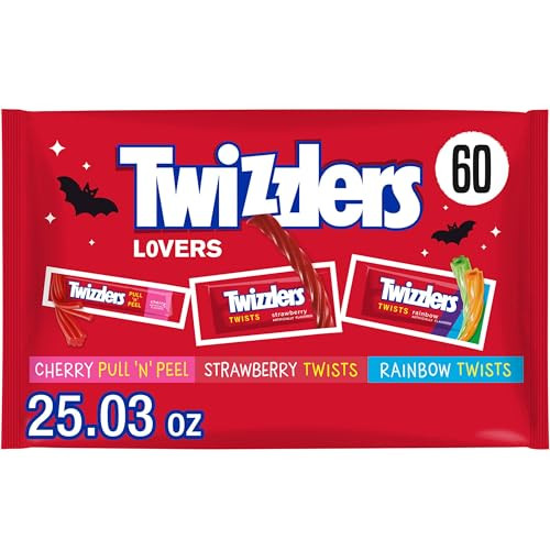 Twizzlers Assorted Fruit Flavored Snack Size Chewy Halloween Candy Bag (60 Pieces)