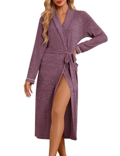 Ekouaer Long Sleeve Knit Soft Full Length Robe