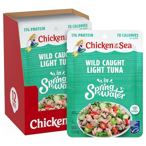 Chicken of the Sea Wild Caught Light Tuna in Spring Water, 2.5 Ounce Packets, 12-Count