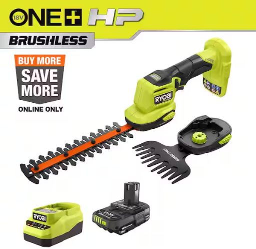 RYOBI ONE+ 18V Cordless Grass Shear and Shrubber Trimmer with 2.0 Ah Battery