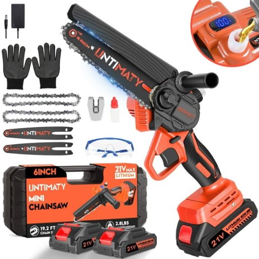 6" Cordless UNTIMATY Mini Handheld Chainsaw w/ 2 Batteries & Chains