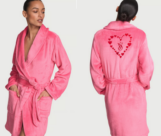 Victoria's Secret Cozy Plush Short Robe Rose Garden W Back Graphic