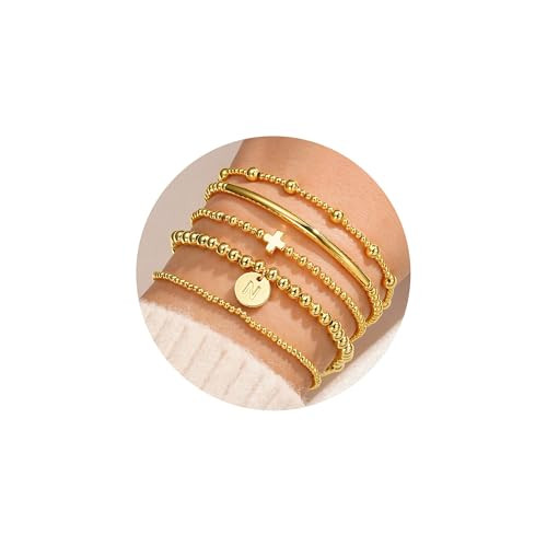 Turandoss Dainty Gold Cross Bead Bracelets