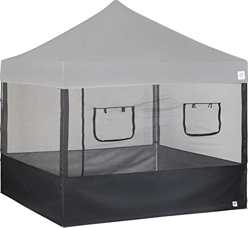 E-Z UP Food Booth Sidewall Kit w/ 2 Roll-Up Serving Windows (Set of 4, Black)