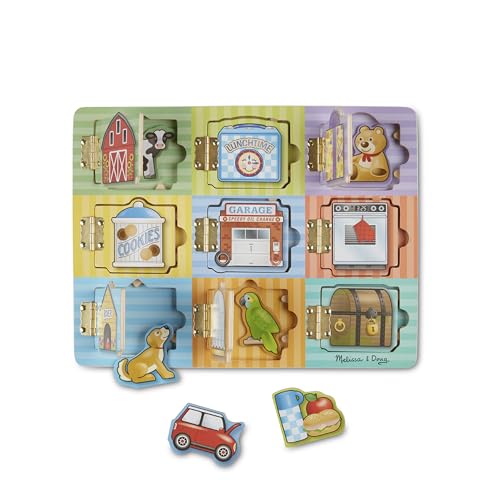 Melissa & Doug Wooden Hide & Seek Activity Board with 9 Hinged Doors
