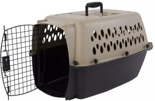 Top Paw Plastic Portable Travel Small Dog, Cat, Rabbit Kennel, Tan & Blue Deal