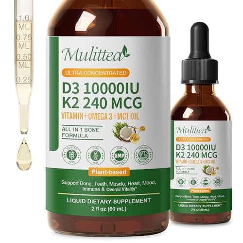 2-Pack 2-Oz Organic Vitamin D3 K2 Liquid 10000 IU w/ Vegan Omega-3 & Coconut MCT Oil Deal
