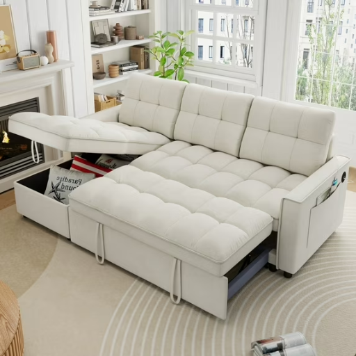 Muumblus Convertible Sofa Bed Sectional Sleeper Sofa (Beige)