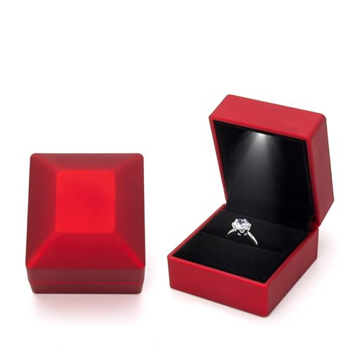 JYCMMFC Ring Box Square Shaped LED Light Engagement Ring Boxes