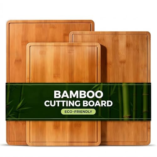 3-Piece Carbonized Bamboo Wood Cutting Boards w/ Juice Grooves and Handles Deal