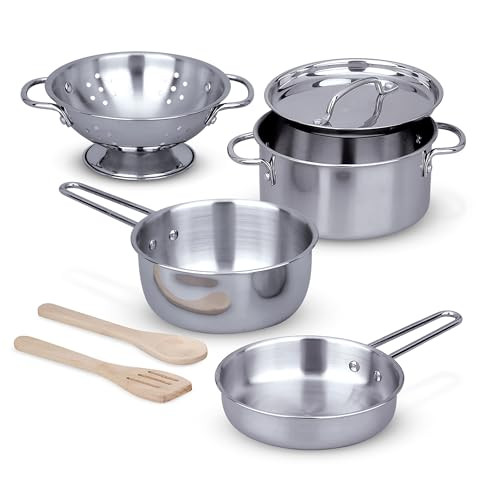 Melissa & Doug Stainless Steel Pots & Pans 8 Piece Premium Play Kitchen Set
