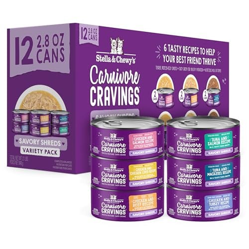 Stella & Chewy's Carnivore Cravings Savory Shreds Canned Wet Cat Food Variety Pack 12-Pack 2.8-Oz Deal