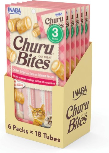 INABA Churu Bites for Cats, 18 Tubes, Tuna with Salmon Recipe