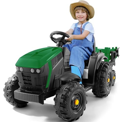 24V Elemara 9Ah All Terrain Ride-On Tractor w/ Detachable Trailer