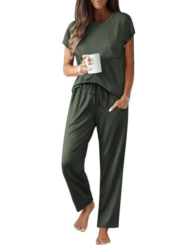 Ekouaer Cap Sleeve Sleepwear Tops and Long Pants  Deal