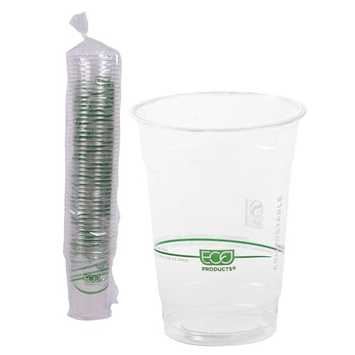 ECO PRODUCTS GreenStripe Clear Compostable 16oz PLA Plastic Cups 50-Pack