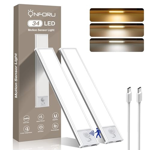 Onforu 2-pk 3 Color Dimmable USB-C Rechargeable Under Cabinet Lights