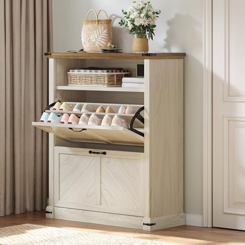Yitahome 40" Shoe Storage Cabinet w/ 2 Flip-Out Drawers & Shelf
