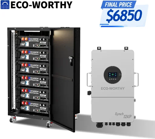 ECO-WORTHY 12KW Hybrid Inverter + 6 Pack 48V 100AH Lithium Battery System
