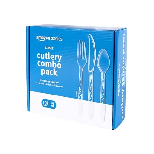 Amazon Basics Disposable Clear Plastic Cutlery Set 360-Count